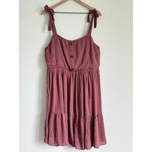 Torrid Boho Plum Mauve Tiered Mini Dress 1X Plus Size Tie Shoulder Button Front
